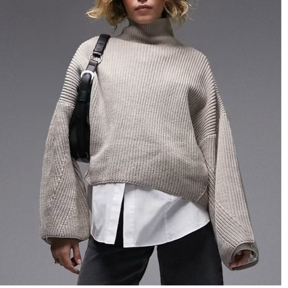 Topshop Boxy Knit High Neck Drop Shoulder Sweater size XS